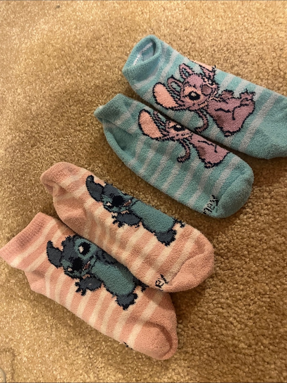 Cute Stitch & Angel Low-Cut Socks - Pink & Light Blue